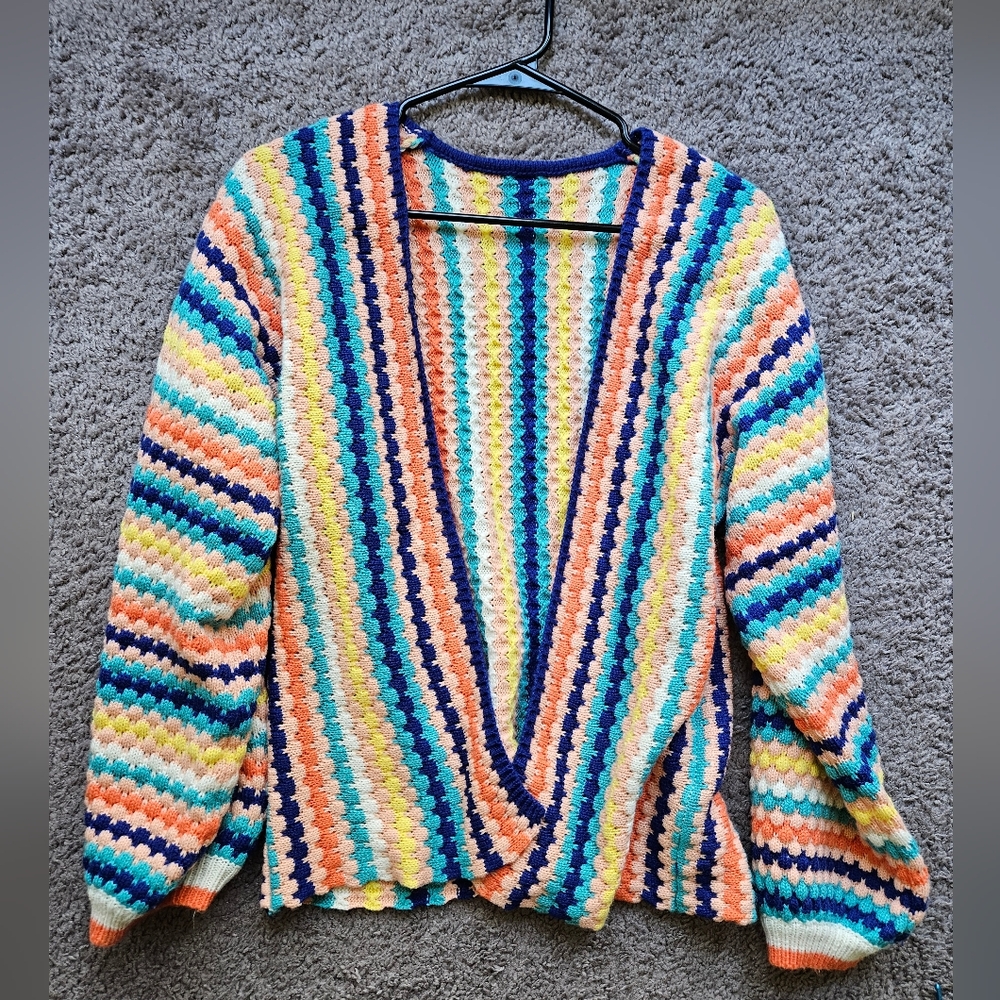 ✨️ Multicolor Stripe Open-Front Women's Sweater Cardigan